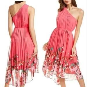 Ted Baker London Pinata Floral One Shoulder Pleated Dress US 10 NWT Metallic